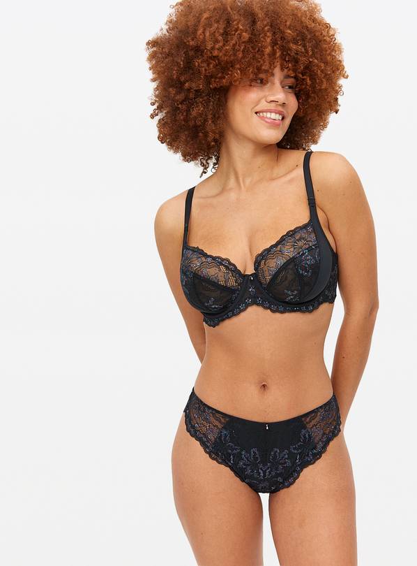 DD+ Black Sparkle Lace Full Cup Underwired Bra 42G
