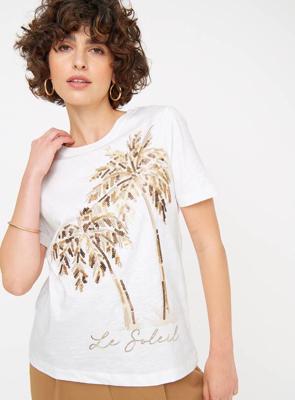 Cream Sequin Palm T-Shirt 16