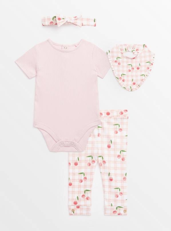 Cherry Print Leggings, Bodysuit, Headband & Bib 6-9 months