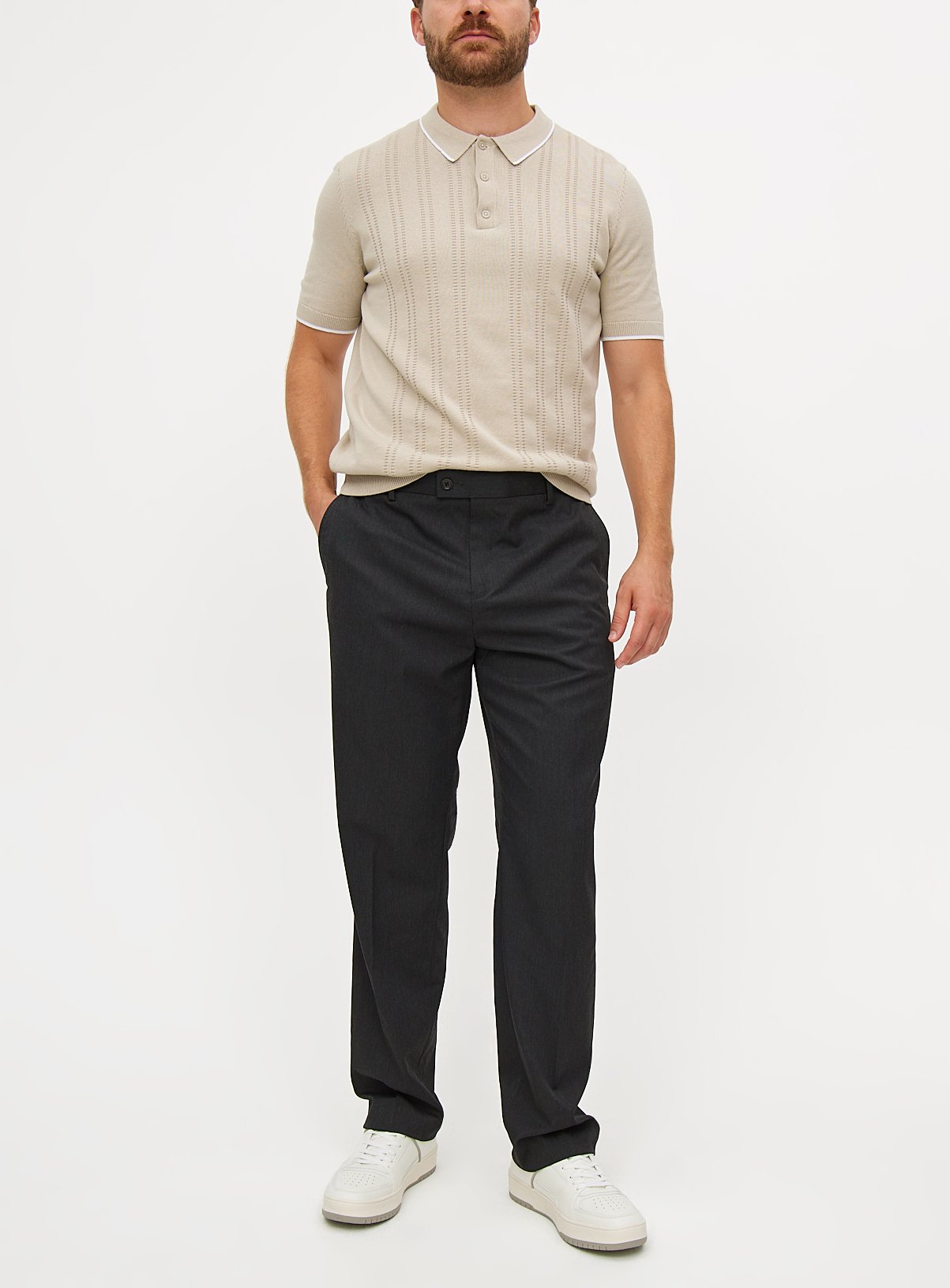 Men's Grey Regular Fit Tailored Trousers