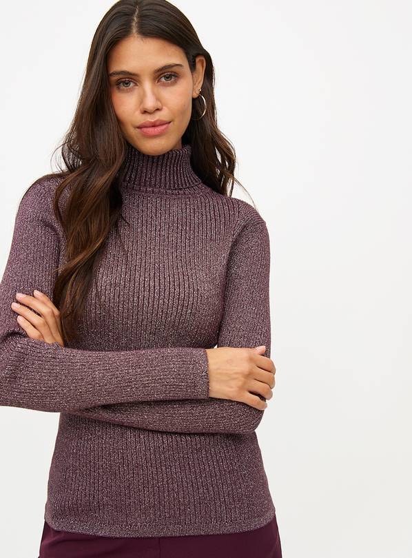 Plum Shimmer Roll Neck Long Sleeve Top 20