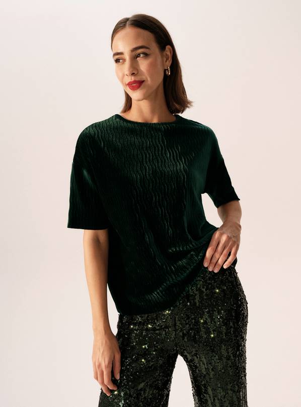 Green Textured Velvet Short Sleeve Top 10