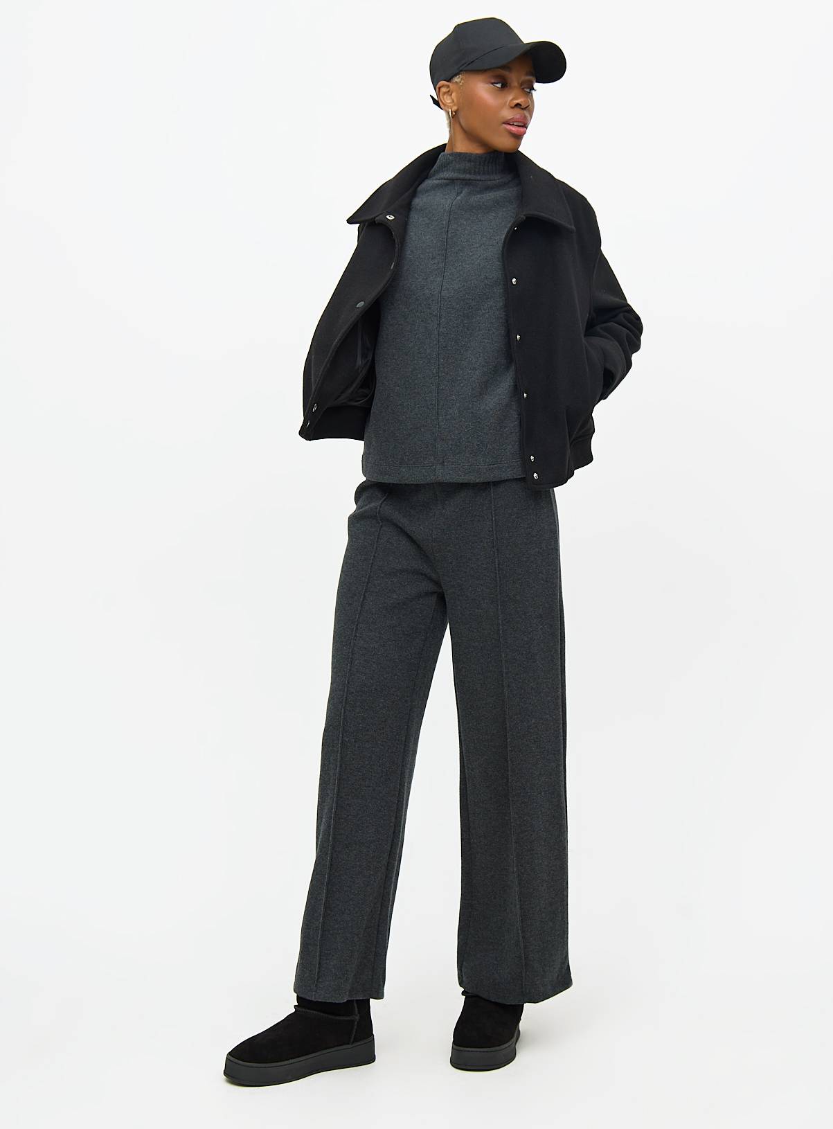 Charcoal Grey Coord Wide Leg Trousers L - Image 3