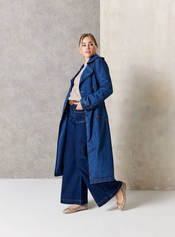 EVERBELLE Mid Washed Denim Tailored Trench Coat XL