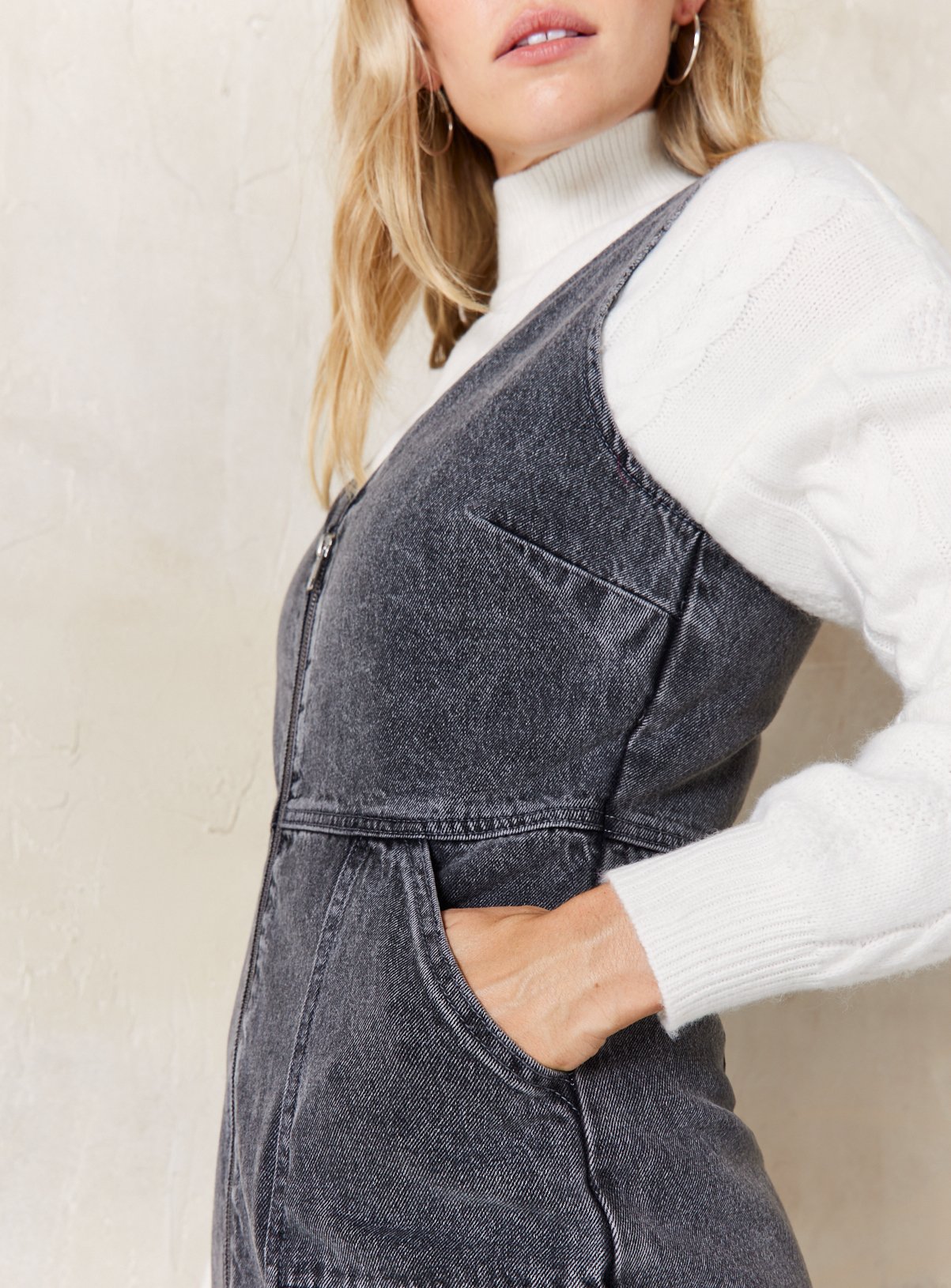 EVERBELLE Grey Washed Denim Midi Pinafore Dress 12 - Image 2 thumbnail