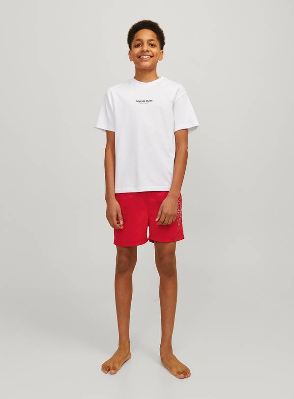 JACK & JONES JUNIOR Fiji Double Logo Swim Short Junior True Red 12 years