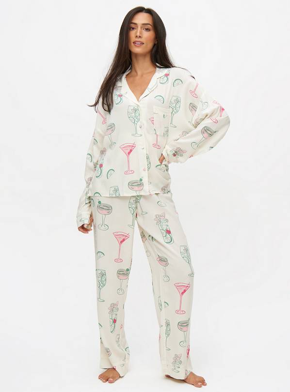 White Summer Cocktail Print Traditional Pyjamas 16