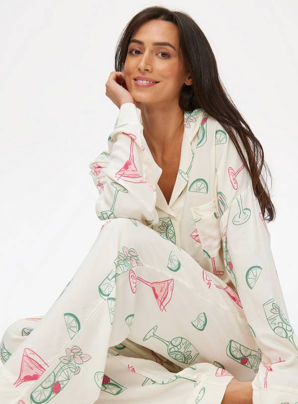 Buy White Summer Cocktail Print Traditional Pyjamas 10 Pyjamas Tu