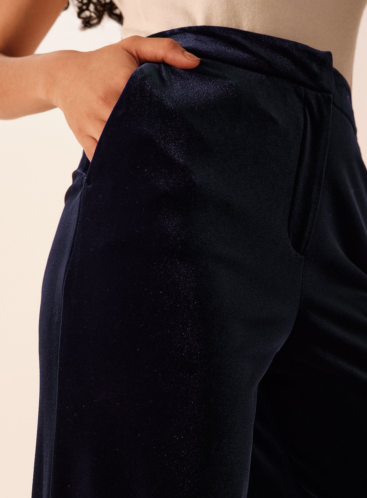 Navy Velvet Wide Leg Trousers 10L - Image 3 thumbnail