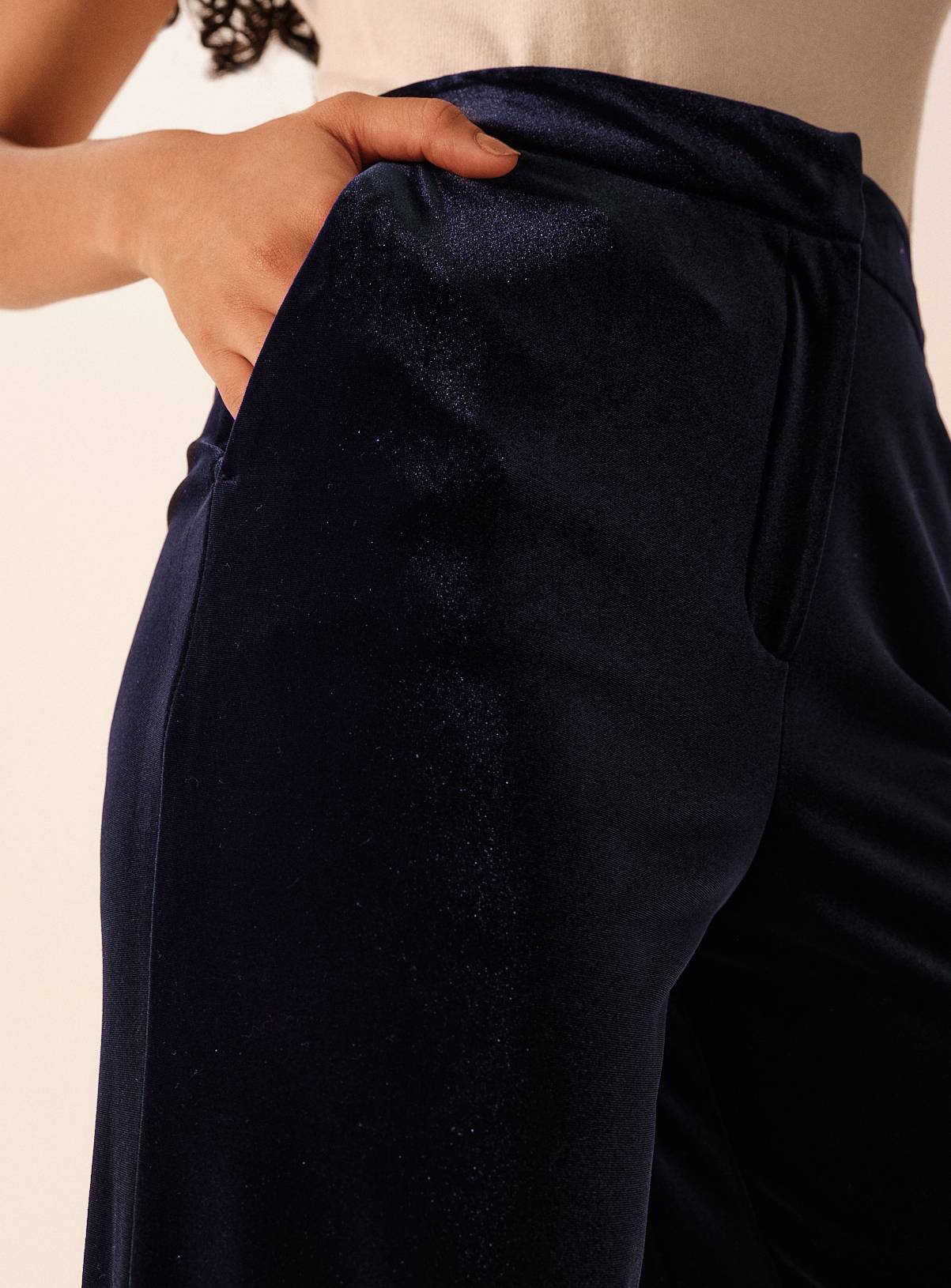 Navy Velvet Wide Leg Trousers 10L - Image 3