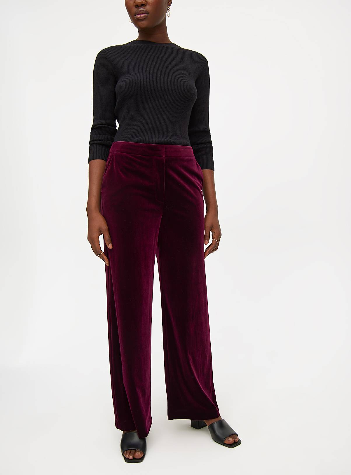 Dark Red Velvet Wide Leg Trousers  10R - Image 1