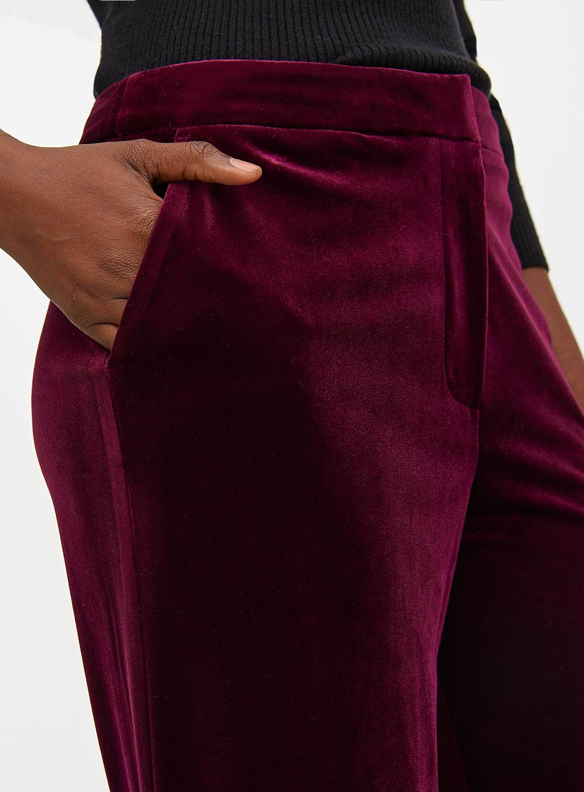 Dark Red Velvet Wide Leg Trousers  10R - Image 2