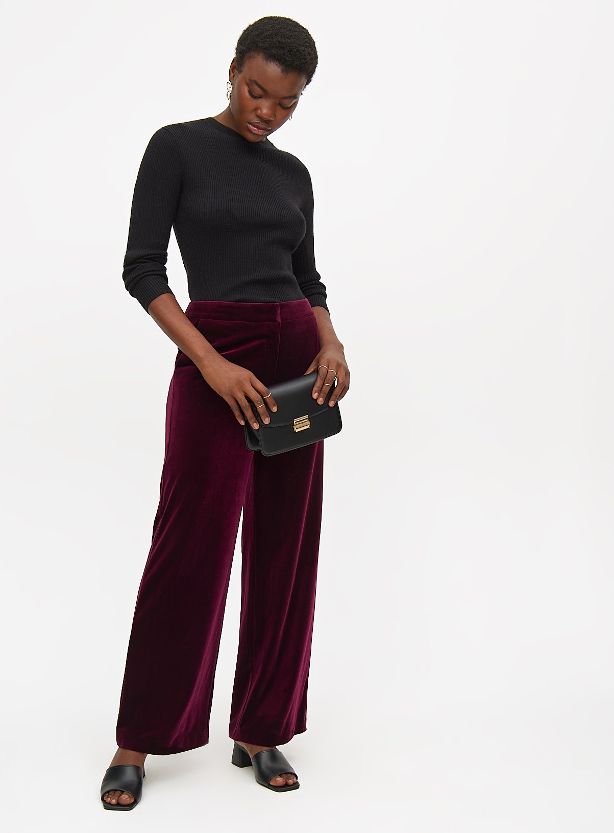 Dark Red Velvet Wide Leg Trousers  10R - Image 3 thumbnail