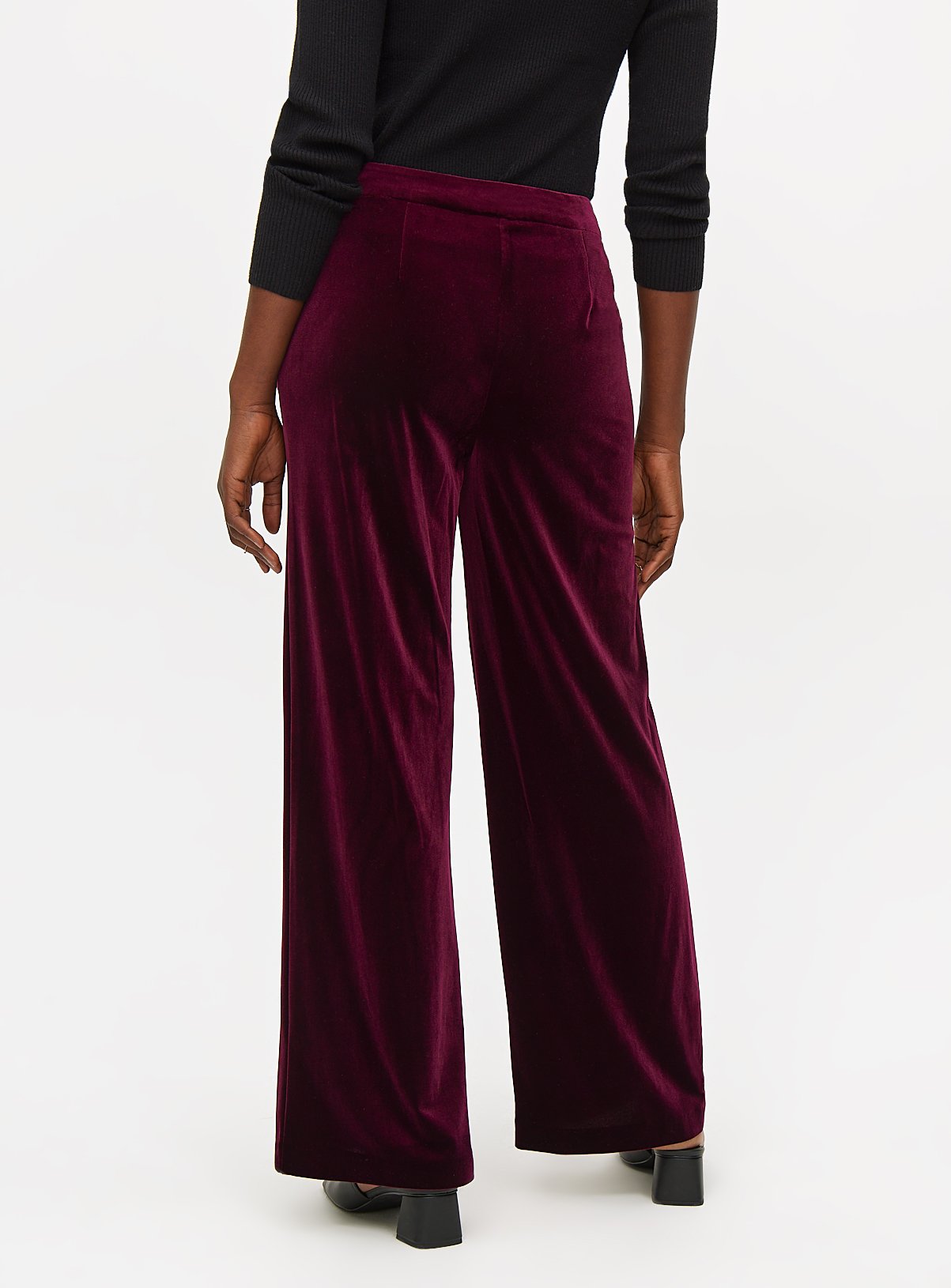 Dark Red Velvet Wide Leg Trousers  10R - Image 4 thumbnail
