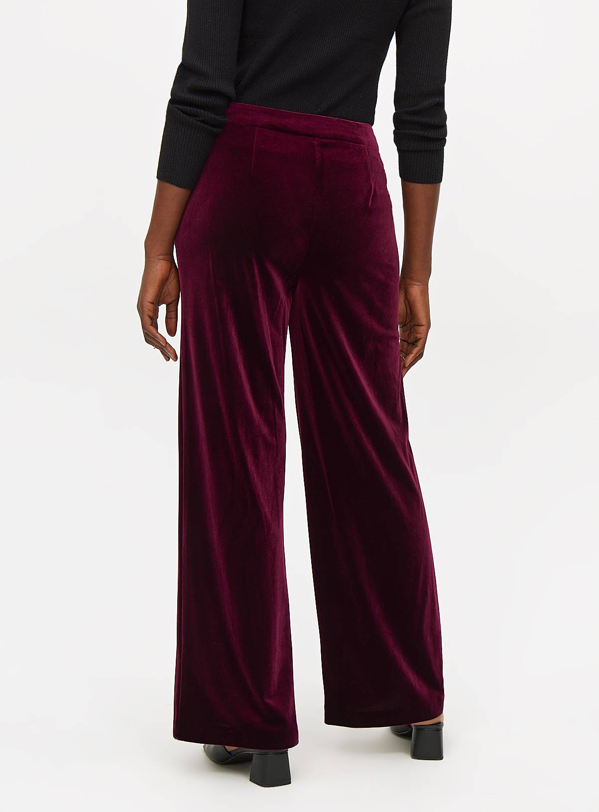 Dark Red Velvet Wide Leg Trousers  10R - Image 4