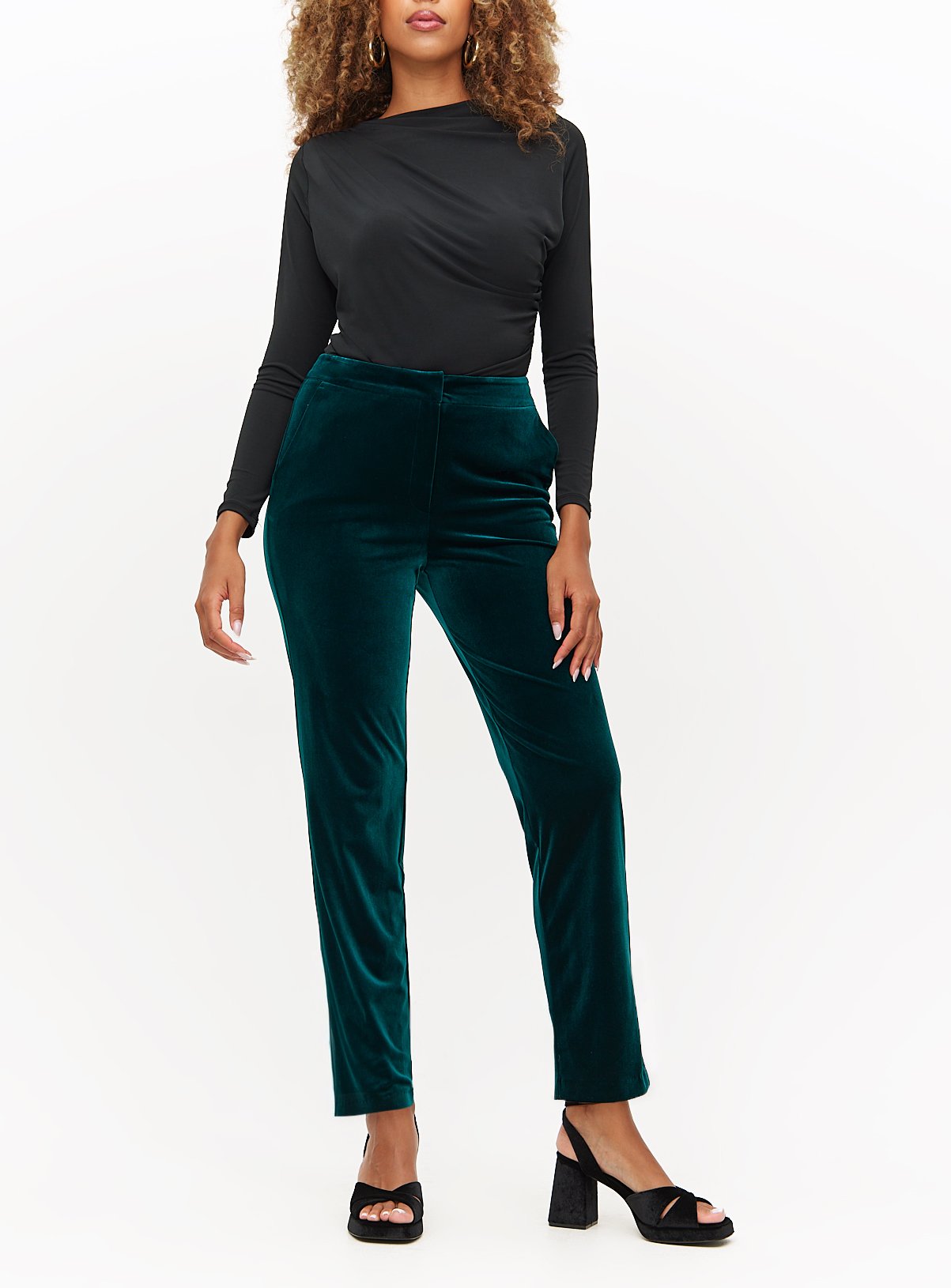 Dark Green Velvet Straight Leg Trousers  10S - Image 1 thumbnail
