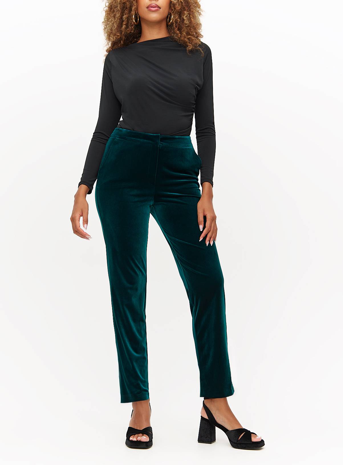 Dark Green Velvet Straight Leg Trousers  10S - Image 1