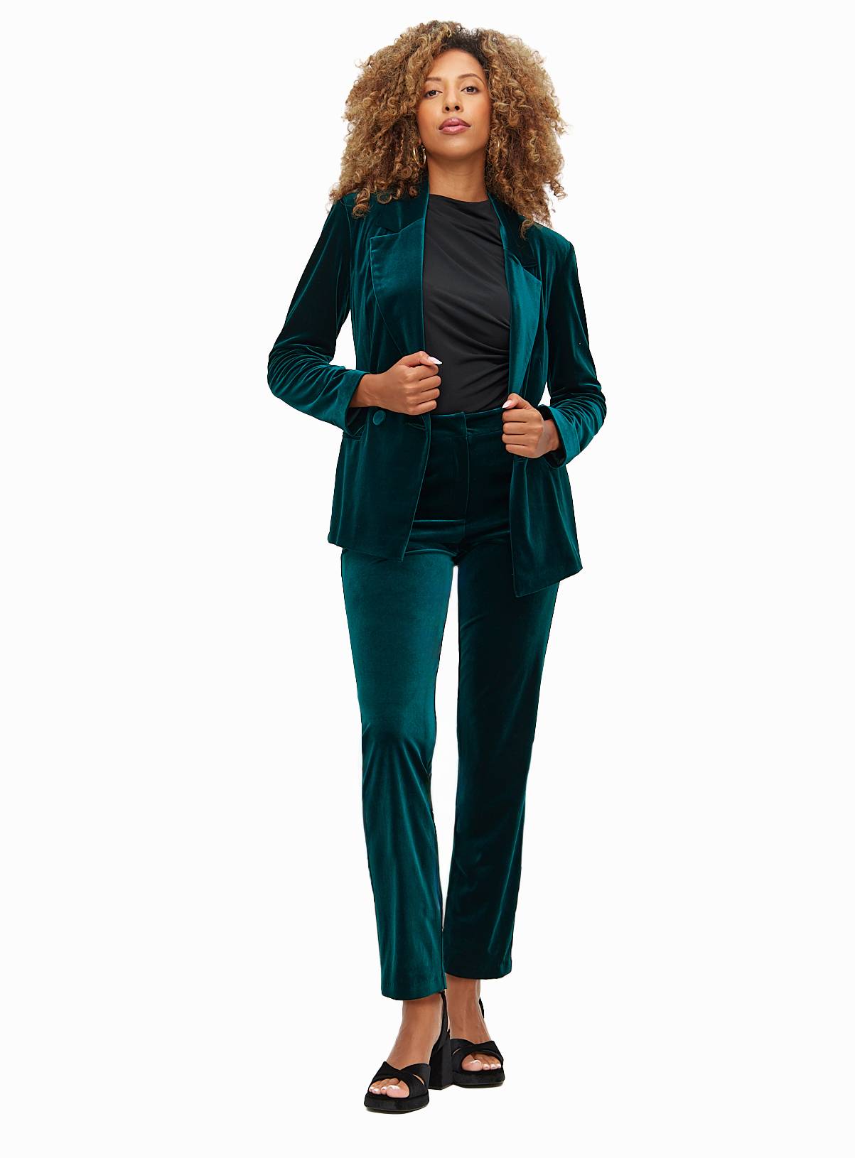 Dark Green Velvet Straight Leg Trousers  10S - Image 2