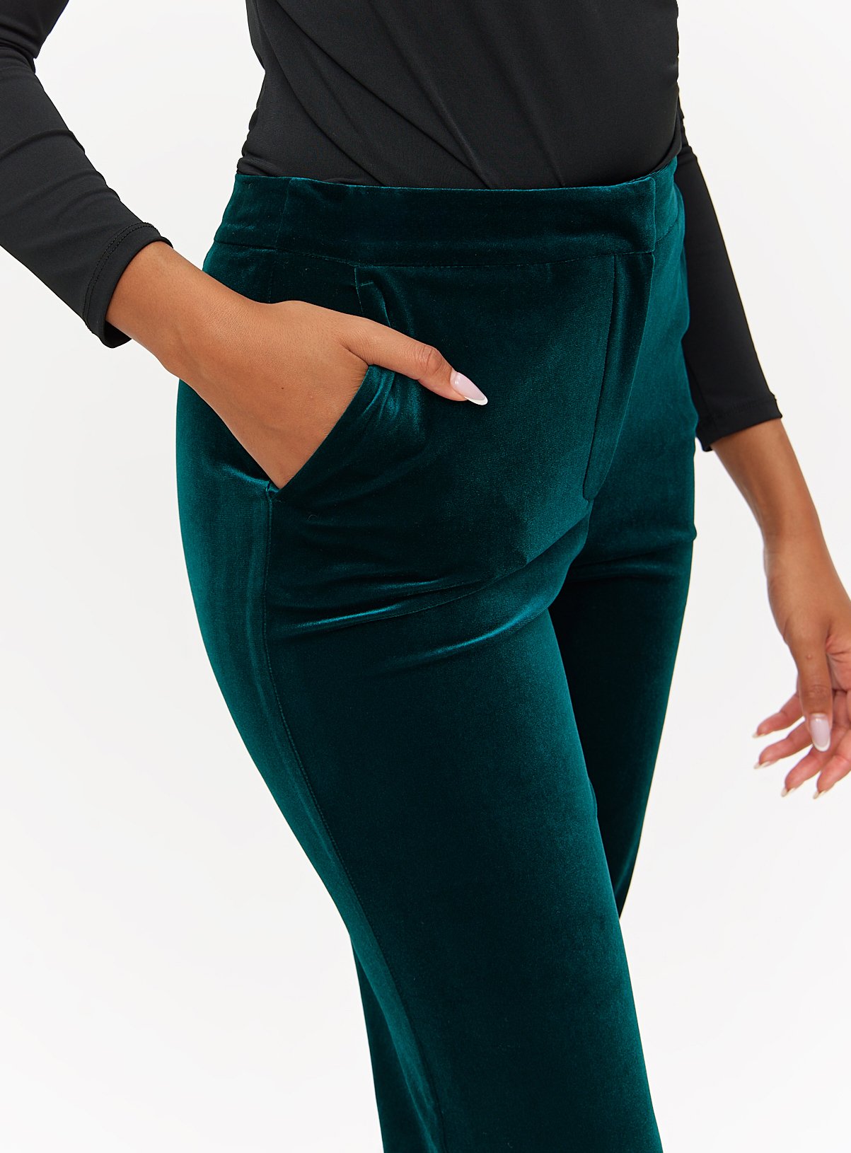 Dark Green Velvet Straight Leg Trousers  10S - Image 3 thumbnail