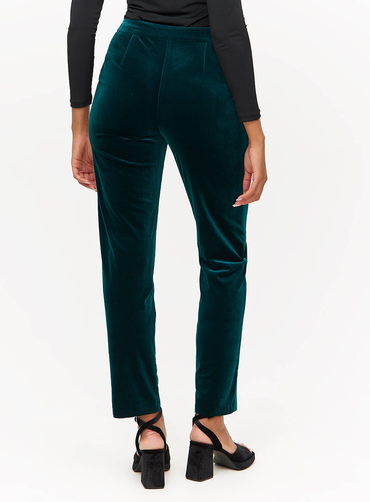 Dark Green Velvet Straight Leg Trousers  10S - Image 4