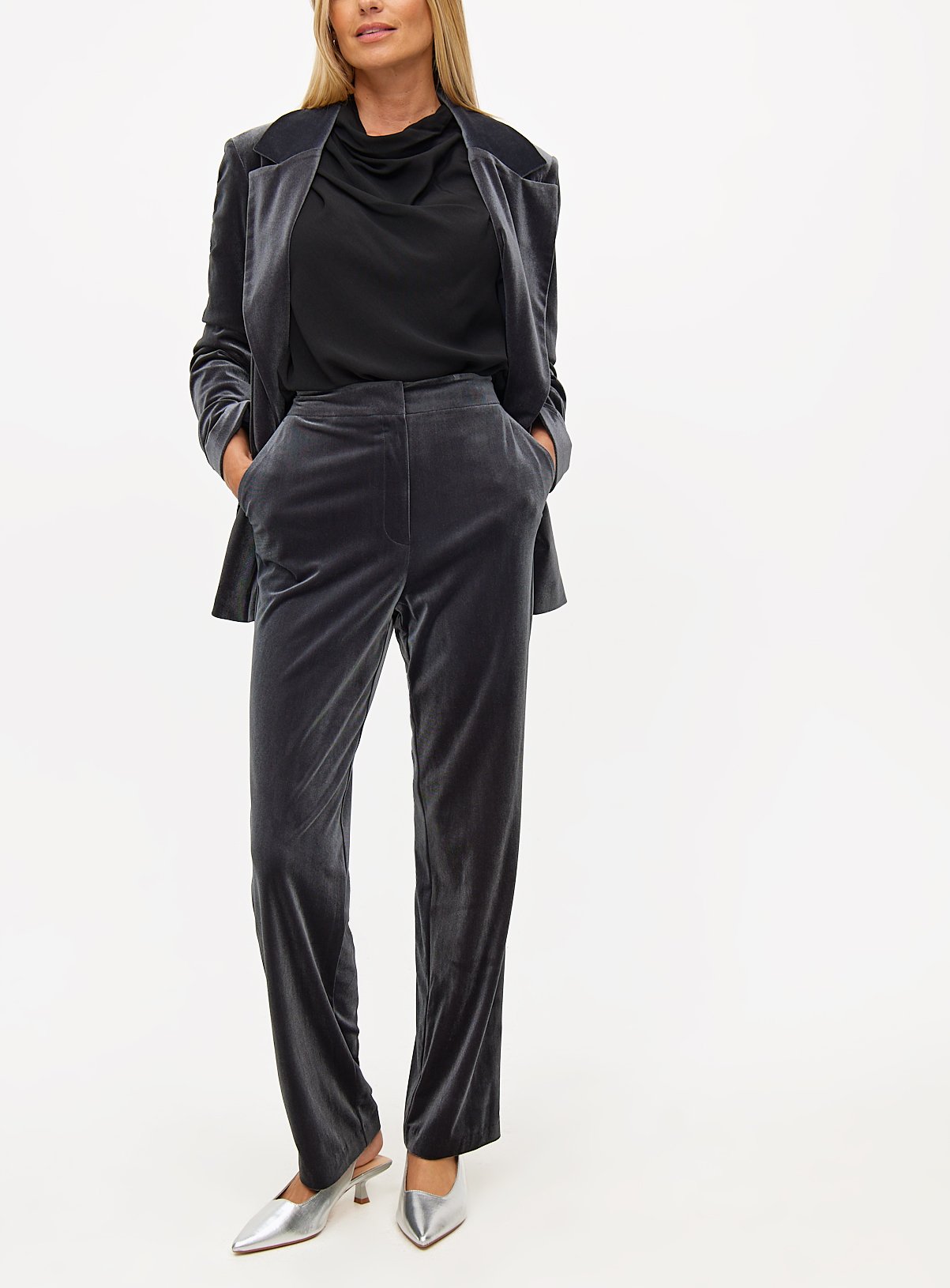 Grey Velvet Straight Leg Trousers 16S