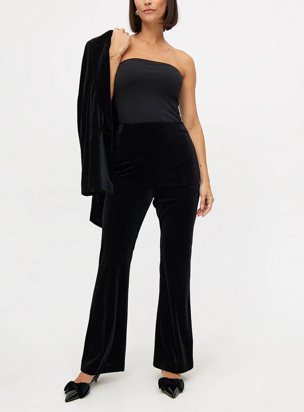 Black Coord Velvet Kick Flare Trousers  12S