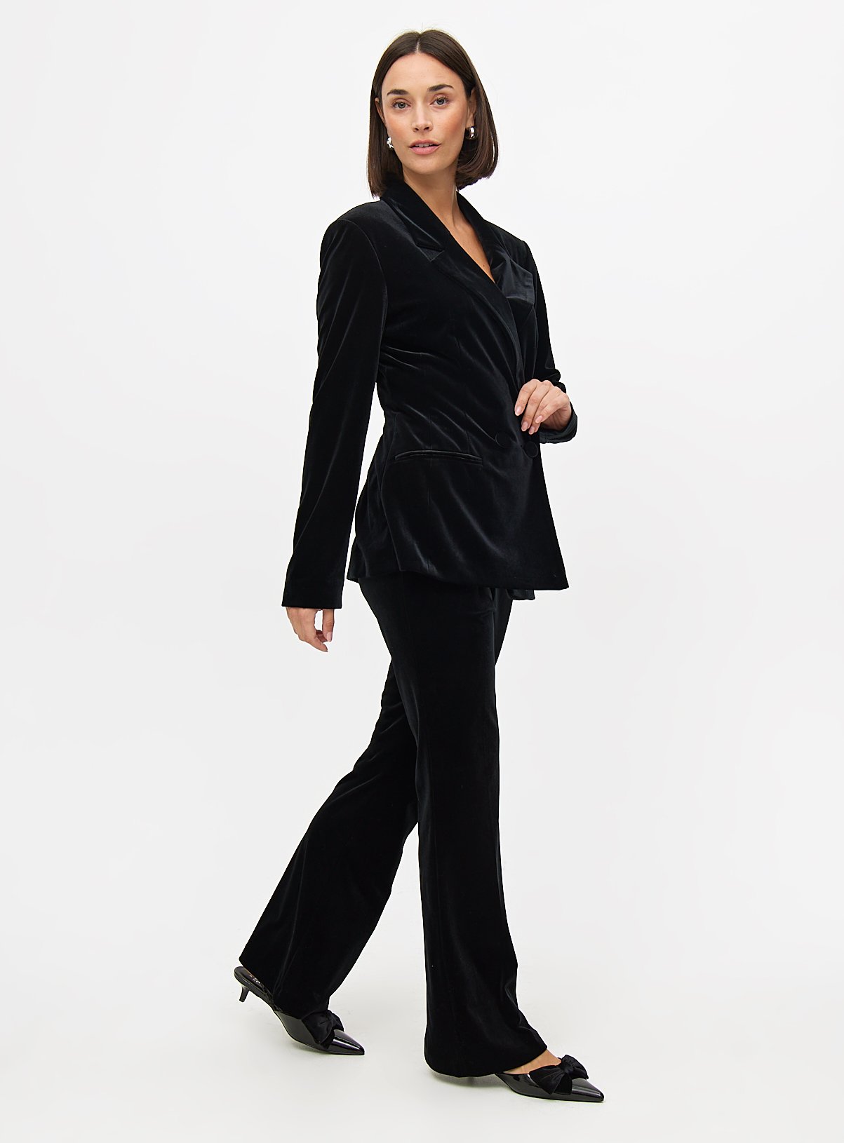 Black Coord Velvet Kick Flare Trousers  10L - Image 2 thumbnail