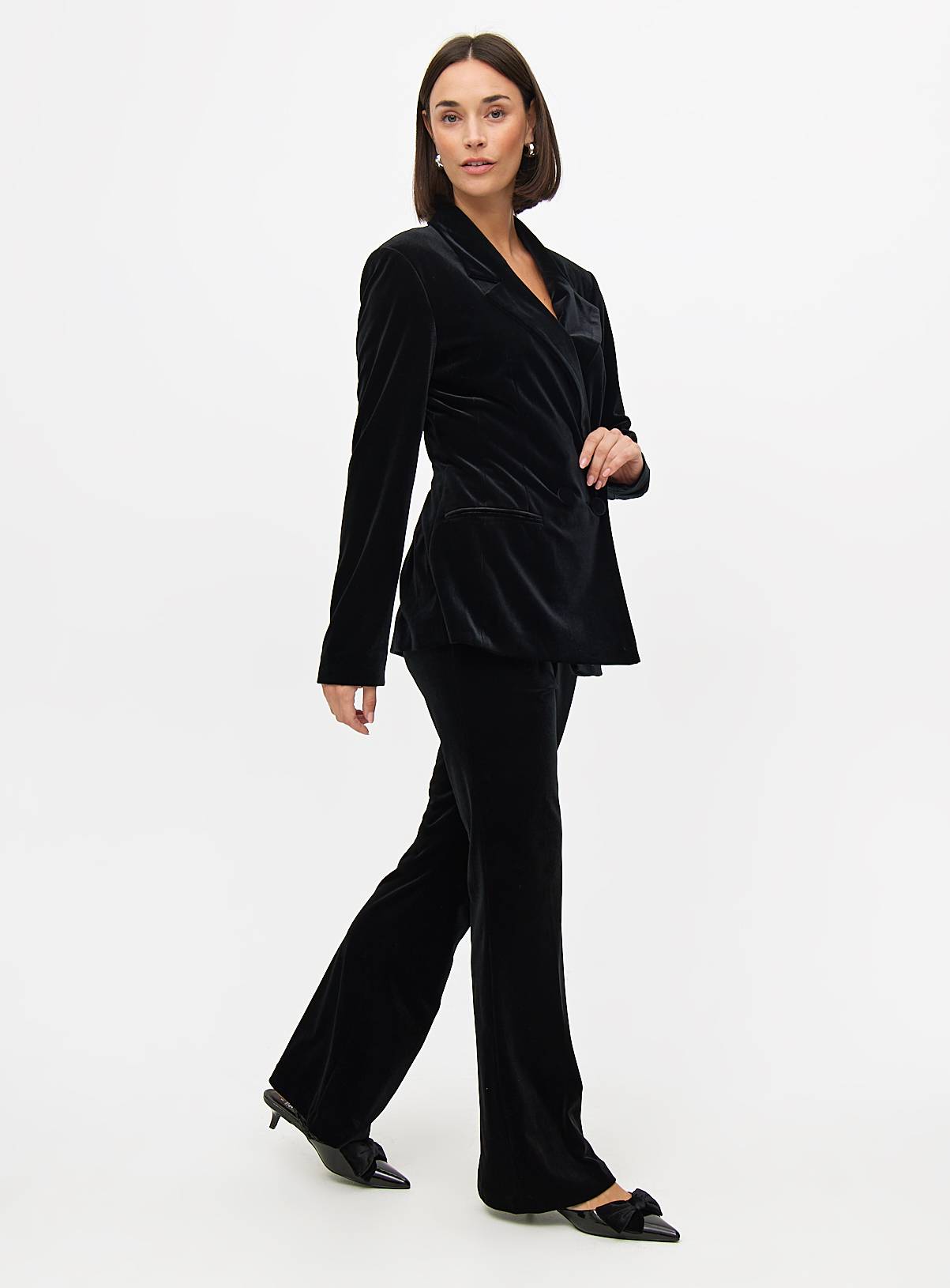 Black Coord Velvet Kick Flare Trousers  10L - Image 2