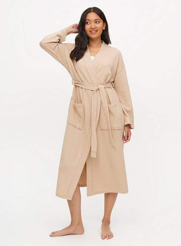 Beige Waffle Dressing Robe L