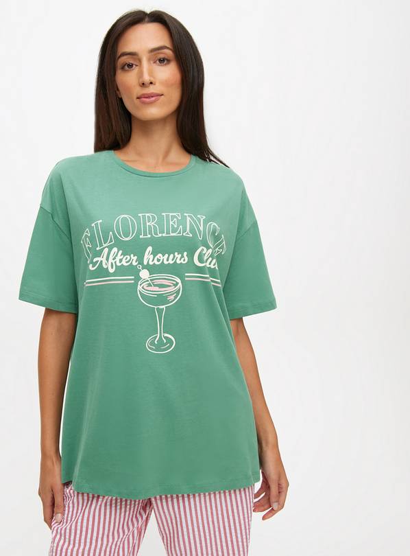 Green Florence Print Coord Pyjama T-Shirt  XXL
