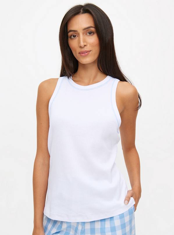 White Ribbed Sleeveless Pyjama Tank Top L