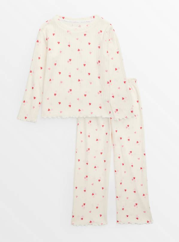 Cream Ribbed Heart Print Long Sleeve Pyjamas 1-1.5 years