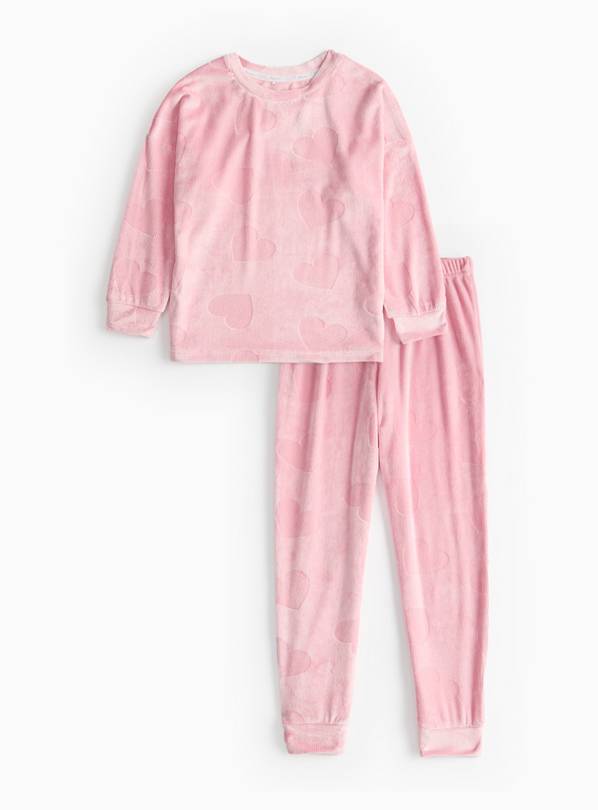 Pink Embossed Heart Slinky Fleece Pyjamas 1-1.5 years