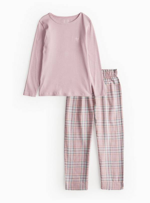 Pink Ribbed & Check Long Sleeve Pyjamas 4-5 years