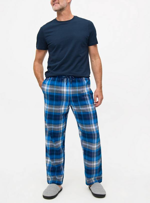 Blue Brushed Cotton Check Pyjama Bottoms  L