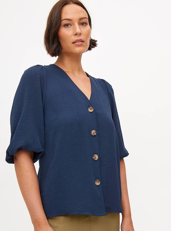 Navy Textured Boxy Blouse 22