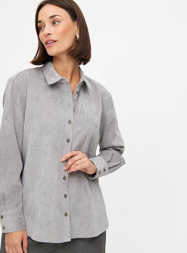 Light Grey Corduroy Button-Through Shirt 10