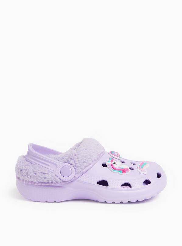 Lilac Fleece Lined Unicorn Clogs With Ankle Strap 6-7 Infant