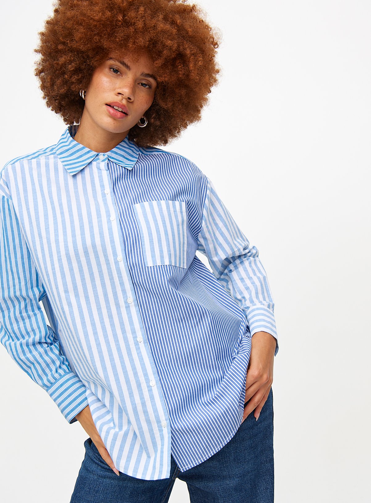 Blue Mix-Stripe Long Sleeve Poplin Shirt 22