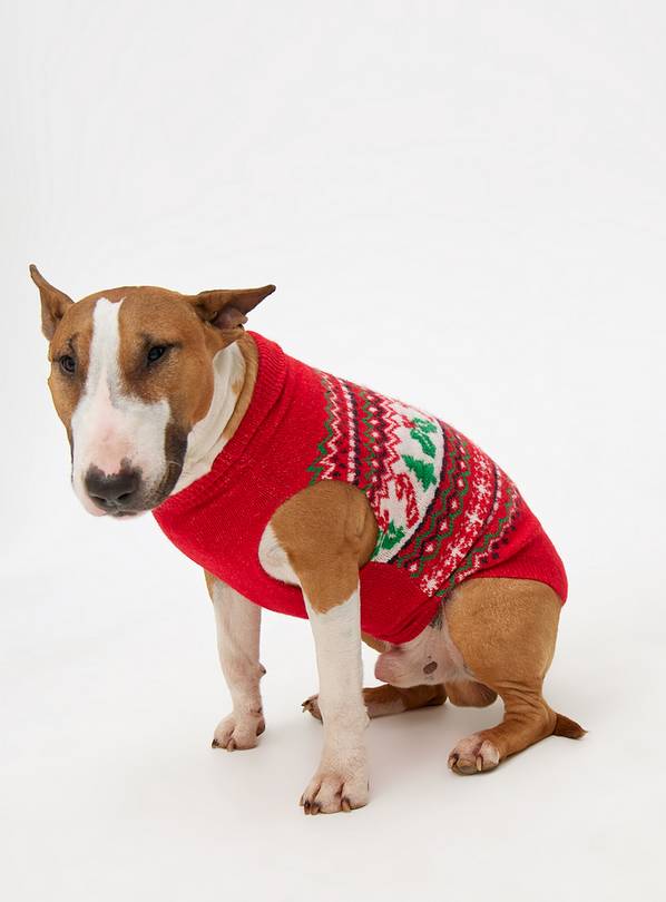 Christmas Red Fair Isle Printed Dog Jumper L