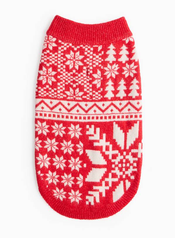 Red Snowflake Print Knitted Dog Jumper L