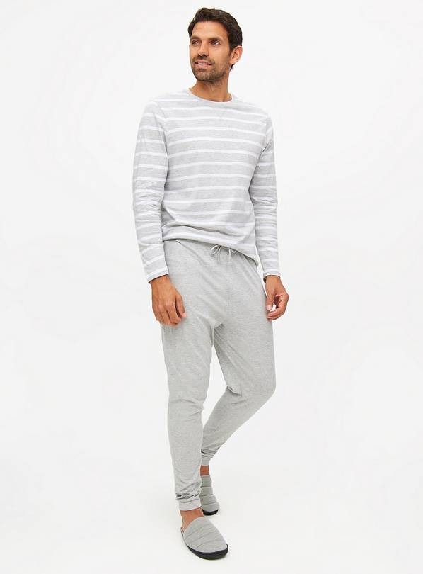 Light Grey Striped Long Sleeve Pyjamas L