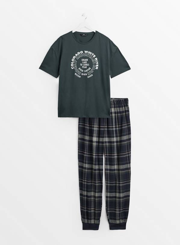 Dark Green Graphic & Check Pyjama Set L