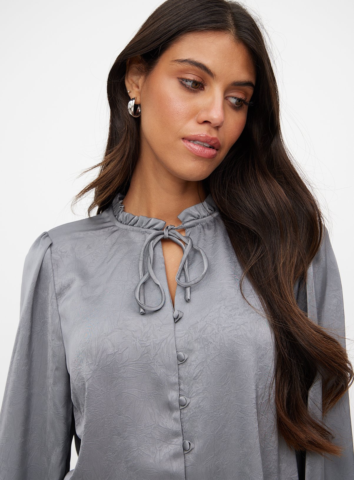 Grey Satin Covered Button Through Blouse 14 - Image 3 thumbnail