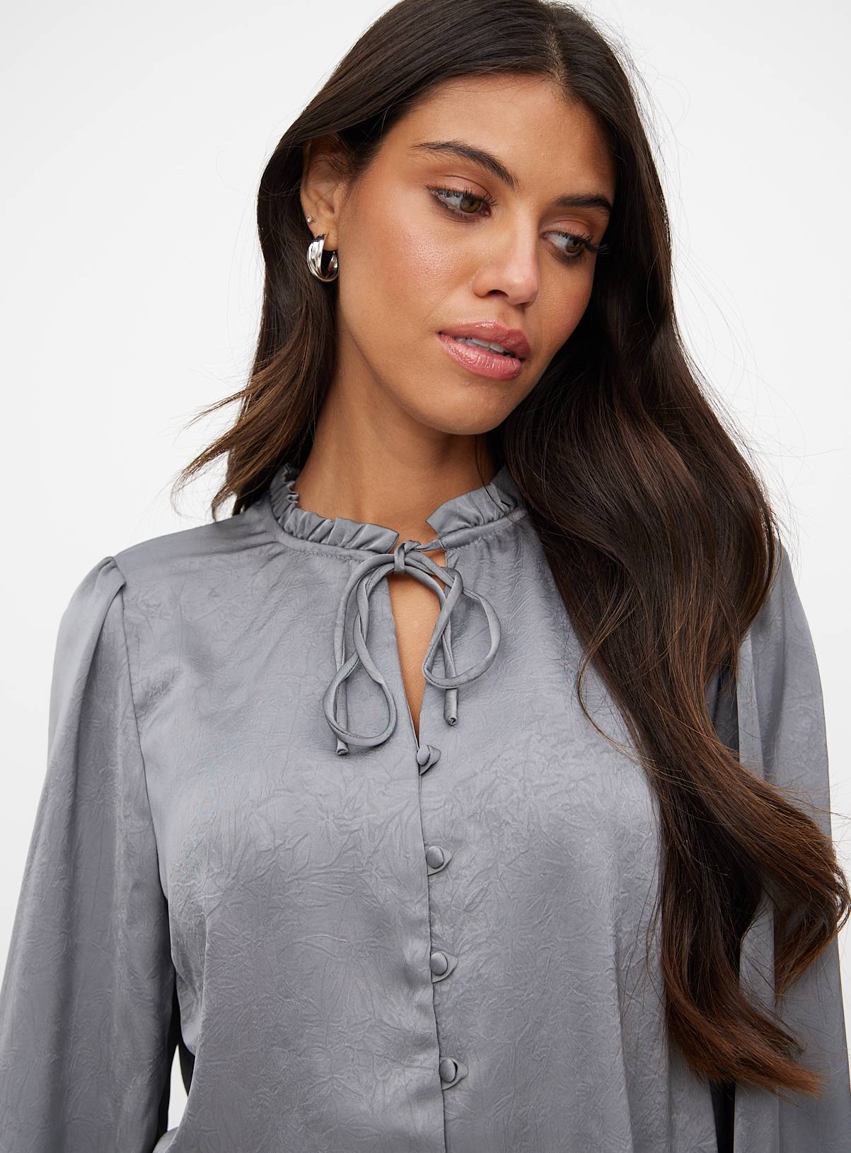 Grey Satin Covered Button Through Blouse 14 - Image 3
