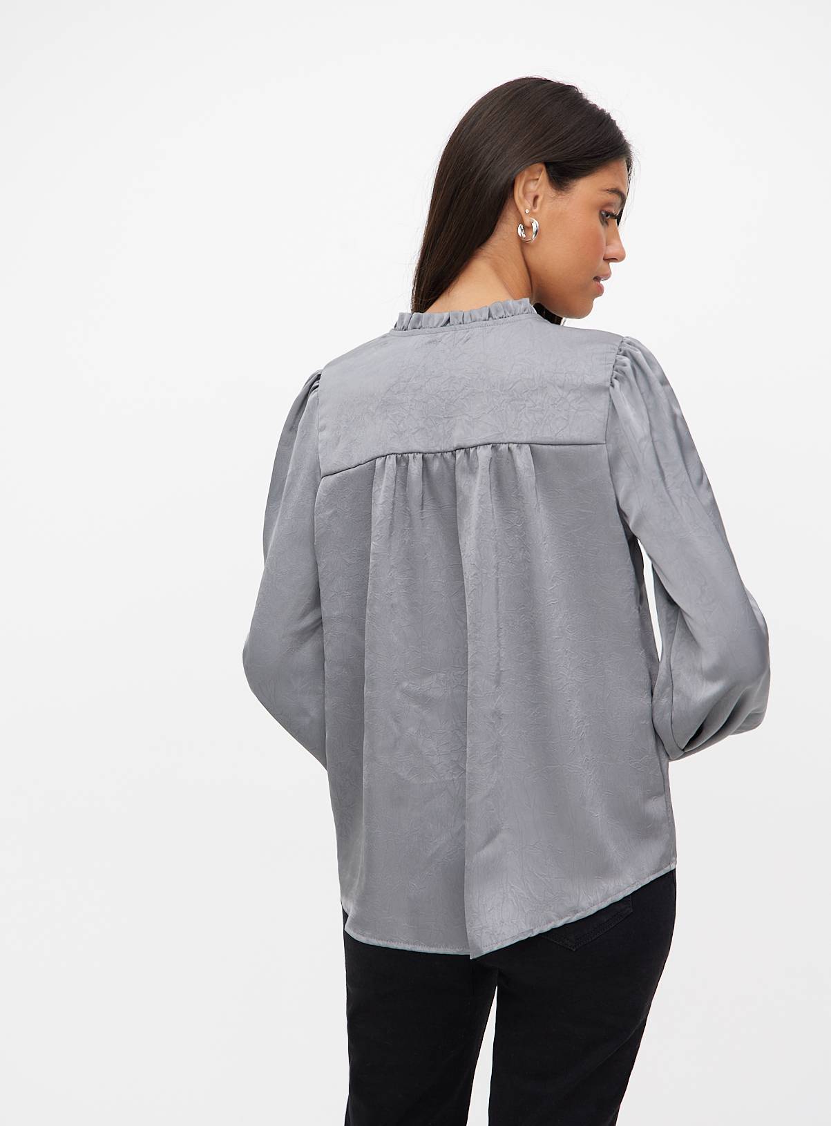 Grey Satin Covered Button Through Blouse 14 - Image 4