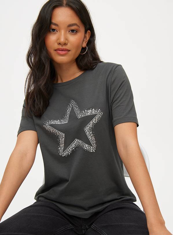 Charcoal Grey Star Hotfix Embellished T-Shirt 10