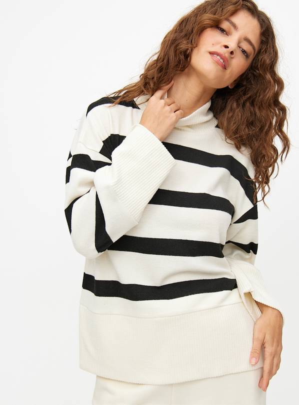 Monochrome Stripe High Neck Jumper L