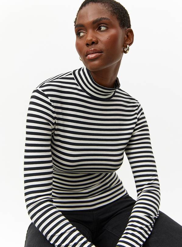 Monochrome Stripe High Neck Long Sleeve Top 10