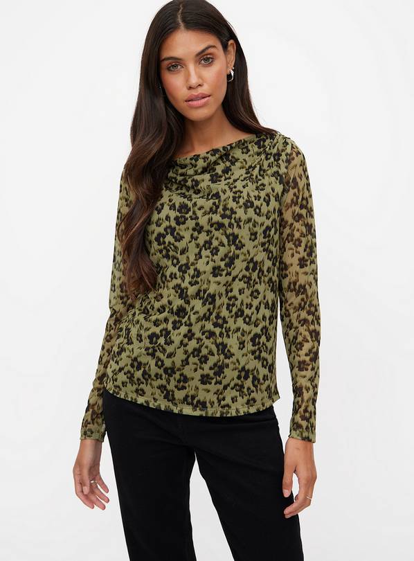 Khaki Floral Print Mesh Top 10